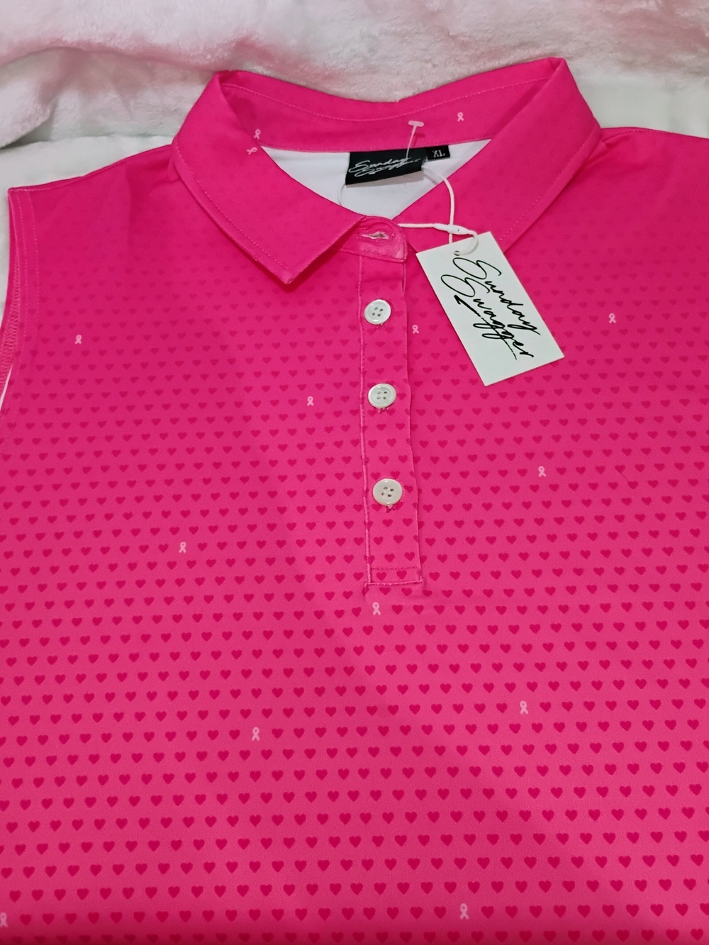 Sunday Swagger Womens XL Sleeveless Golf Polo Pink Ombre Hearts Breast Cancer T